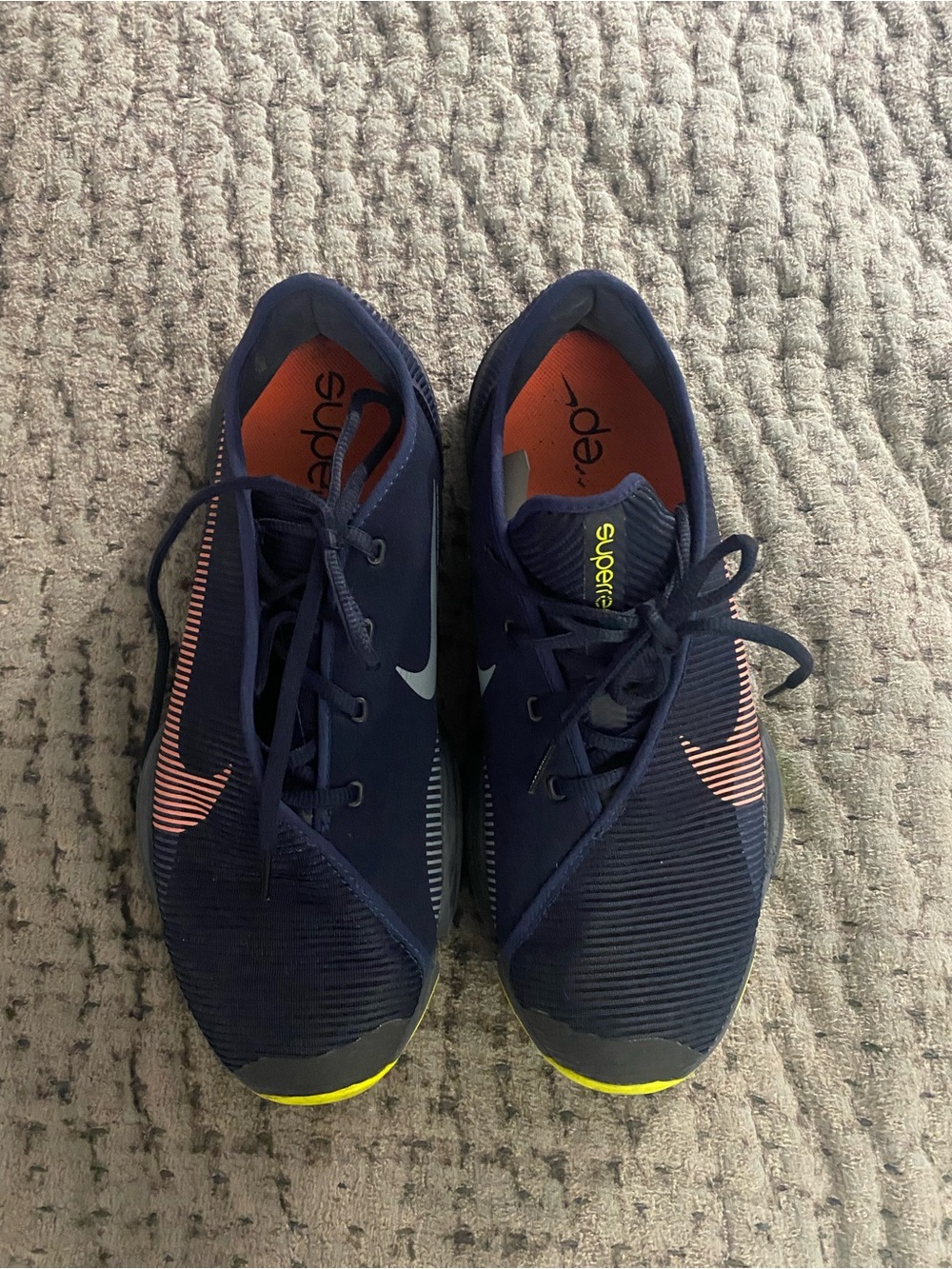 Nike Navy Superrep Athletic Shoes with Pink Swoosh and Yellow Accents